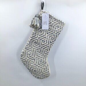 34th & Pine Woven Christmas Stocking Large Tassel Gold Cream Blue Yarn Winter